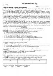 English Worksheet: A reading text about great challenges to Mankind