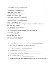 English worksheet: fruit and meat