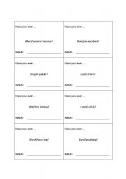 English Worksheet: Have you ever question activity cards.