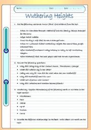 English Worksheet: Test on Wuthering Heights