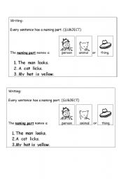 English worksheet: Naming part of a Sentence