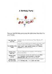 English Worksheet: A Birthday Party
