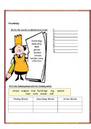 English worksheet: Write the words in alphabetical order.