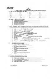 English worksheet: exam for elementary classes