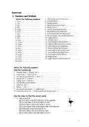 English Worksheet: Numbers, Ordinal numbers, months and dates