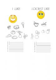 English Worksheet: i like - i dont like