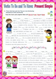 English Worksheet: Verbs To Be and To Have - Simple Present  for elementary students