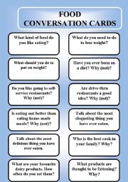 English Worksheet: food - conversation cards (editable)
