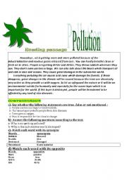 English Worksheet: pollution text 