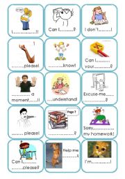 English Worksheet: Classroom language card game