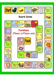 English Worksheet: FURNITURE (THERE IS/THERE ARE ) BOARD GAME