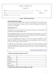 English Worksheet: Test - reading comprehension  Grammar Writing