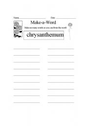 English worksheet: Make-a-Word Chrysanthemum