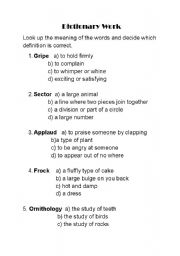 English worksheet: Dictionary work