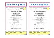 English worksheet: antonyms