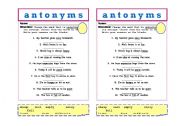 English Worksheet: antonyms
