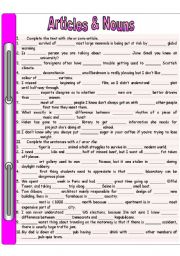 English Worksheet: Articles & Nouns (part 1)