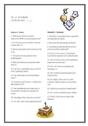 English Worksheet: ordering food in a restaurant