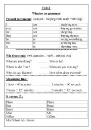 English worksheet: Wh-questionspresent continuous and other rules