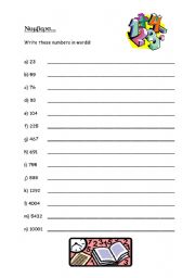 English worksheet: Numbers - Write these numbers in words