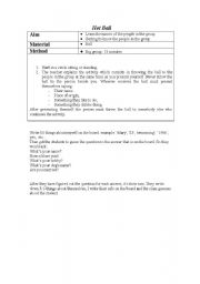 English worksheet: hot ball
