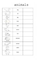 English worksheet: The animals