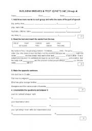 English worksheet: parts of speech, pronouns, tenses