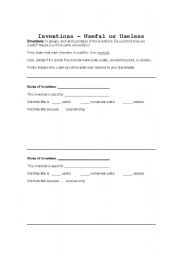 English worksheet: Inventions: Useful or Useless?