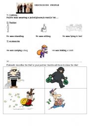 English Worksheet: Past continous: describing people (detective unit)