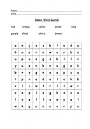 English Worksheet: Colour words wordsearch