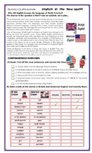 English Worksheet: READING COMPREHENSION -  English in the New World