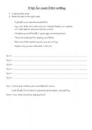 English worksheet: TIPS FOR COVER LETTER WRITING