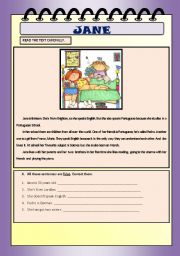 English Worksheet: JANE - READING