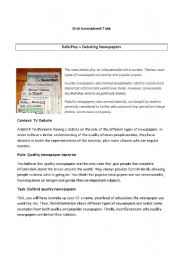 English Worksheet: Role Play - Debating newspapers