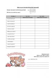 English Worksheet: What are your classmates doing in the housework survey