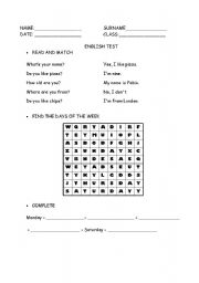 English Worksheet: days, months, seasons