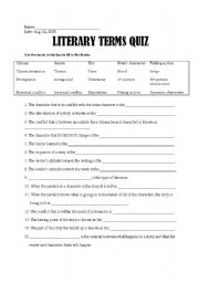 English Worksheet: Literary Terms Quiz