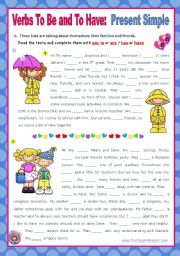 English Worksheet: Verbs To Be and To Have  - Simple Present  for elementary students