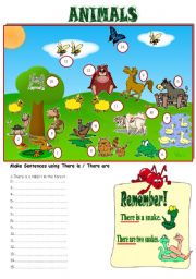 English Worksheet: There is / there are / animals