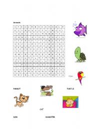 English Worksheet: Animals word search