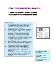 English Worksheet: Create your own personal profile!