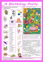 English Worksheet: Birthday Party(+key)