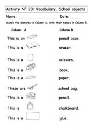 English Worksheet: School Objects