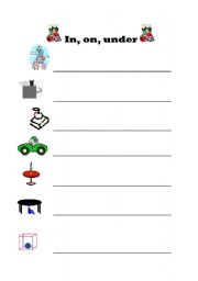 English Worksheet: Prepositions: in, on, under