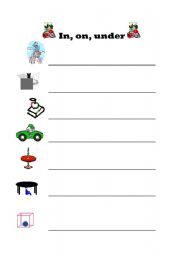 English worksheet: Prepositions: in, on, under