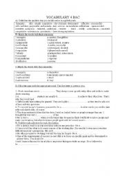 English Worksheet: VOCABULARY 4 BAC