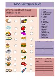 English Worksheet: FOOD MATCHING GAME