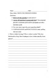 English Worksheet: King Arthur Test