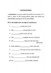 English worksheet: contractions