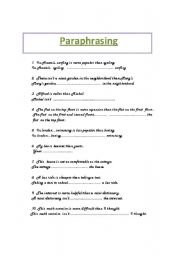 English Worksheet: PET - Paraphrasing